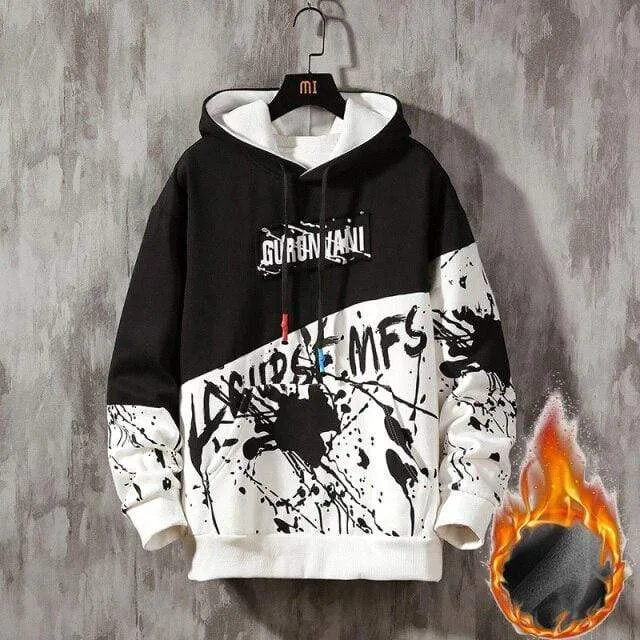 Übergroße Herren Hoodies Männer Winter Patchwork Sweatshirt Hip Hop Japanischen Streetwear Harajuku Weiß Hoodie Männer
