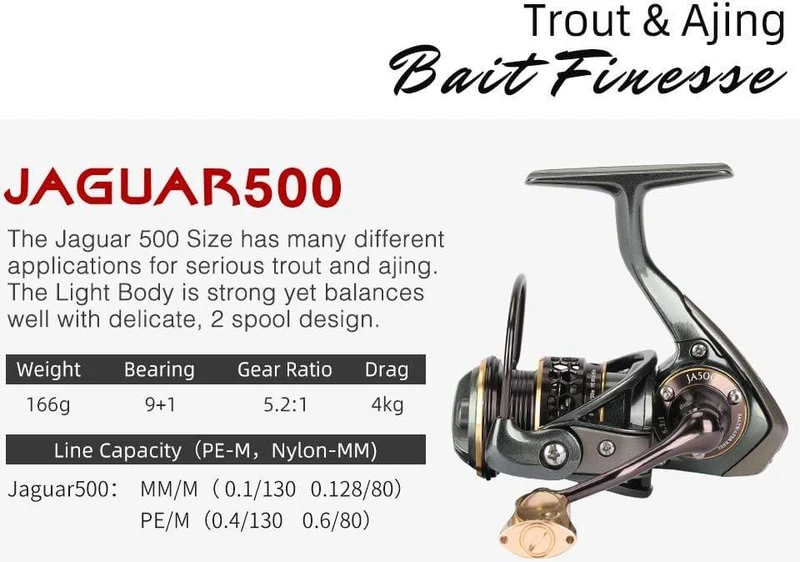 Jaguar 1000 2000 3000 9 + 1BB Angeln Spinning Reel Karpfen Salzwasser Angeln Reel Spinning Metall Griff 2 Spool Rollen Spule