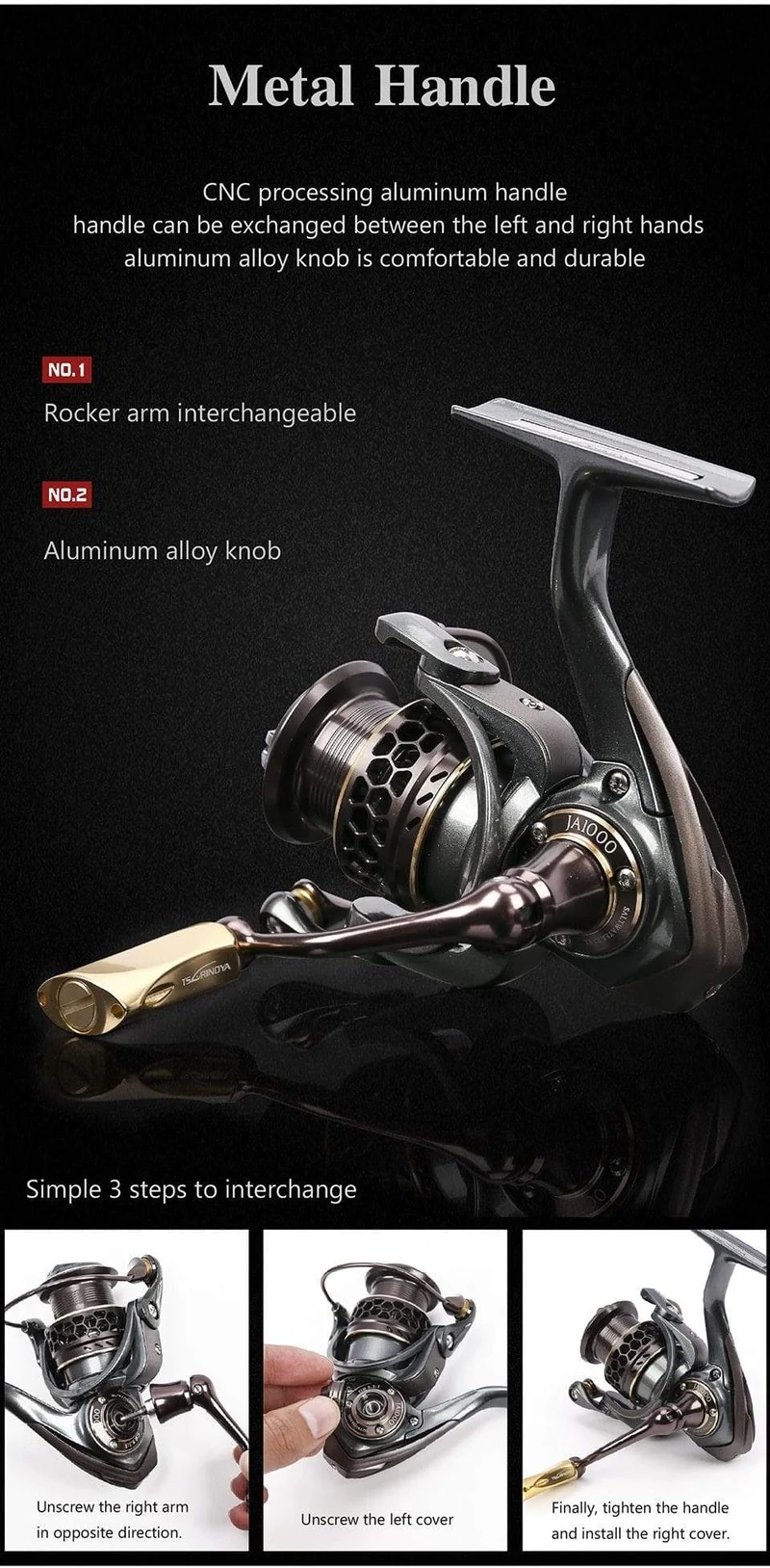 Jaguar 1000 2000 3000 9 + 1BB Angeln Spinning Reel Karpfen Salzwasser Angeln Reel Spinning Metall Griff 2 Spool Rollen Spule