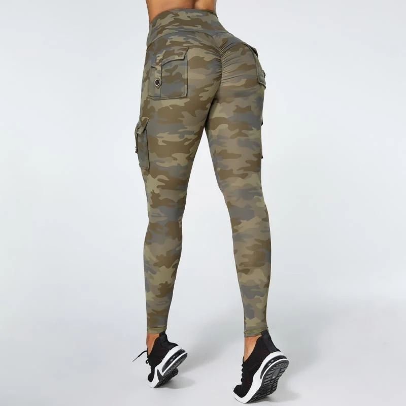Camouflage Yoga Hosen Frauen Fitness Leggings Workout Sport Mit Tasche Sexy Push Up Gym Wear Elastische Dünne Hosen MITAOGIRL