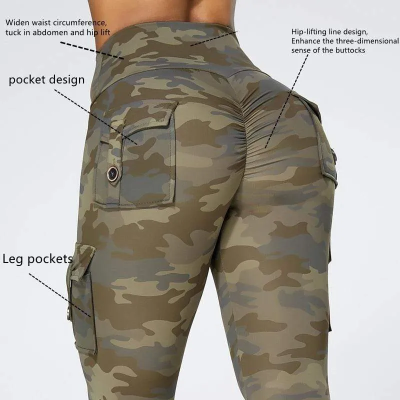 Camouflage Yoga Hosen Frauen Fitness Leggings Workout Sport Mit Tasche Sexy Push Up Gym Wear Elastische Dünne Hosen MITAOGIRL