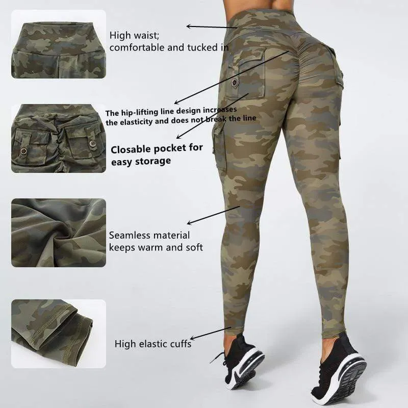 Camouflage Yoga Hosen Frauen Fitness Leggings Workout Sport Mit Tasche Sexy Push Up Gym Wear Elastische Dünne Hosen MITAOGIRL