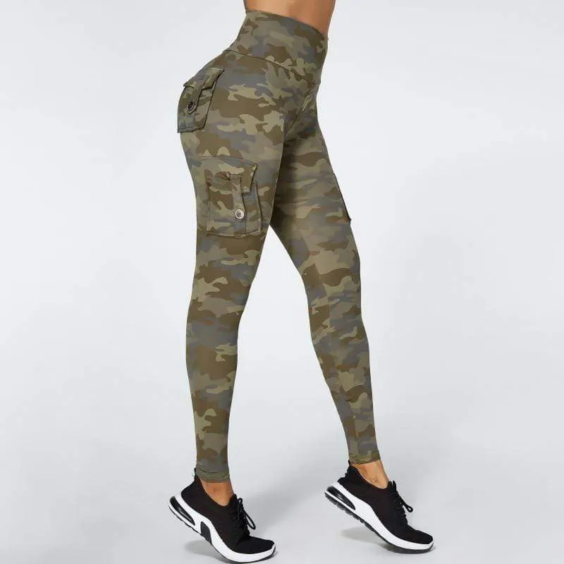 Camouflage Yoga Hosen Frauen Fitness Leggings Workout Sport Mit Tasche Sexy Push Up Gym Wear Elastische Dünne Hosen MITAOGIRL