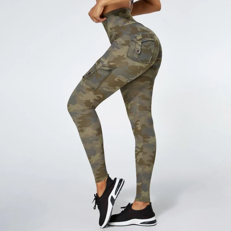 Camouflage Yoga Hosen Frauen Fitness Leggings Workout Sport Mit Tasche Sexy Push Up Gym Wear Elastische Dünne Hosen MITAOGIRL