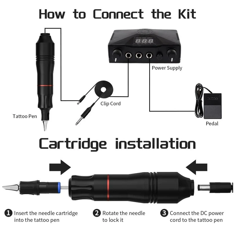Professionelles Tattoo Kit Set Permanent Make-up Kit Rotary Maschinen Tattoo Netzteil Tattoo Nadeln Tinte Komplettes Werkzeug Zubehör