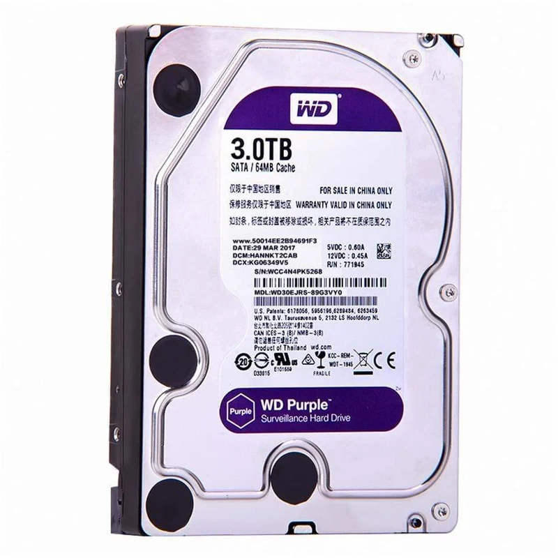 Digitale WD Surveillance Purple 4 TB 3.5 Zoll interne Festplatte SATA 6.0 Gbit/s Festplatte für CCTV-DVR-Überwachungskamera IP