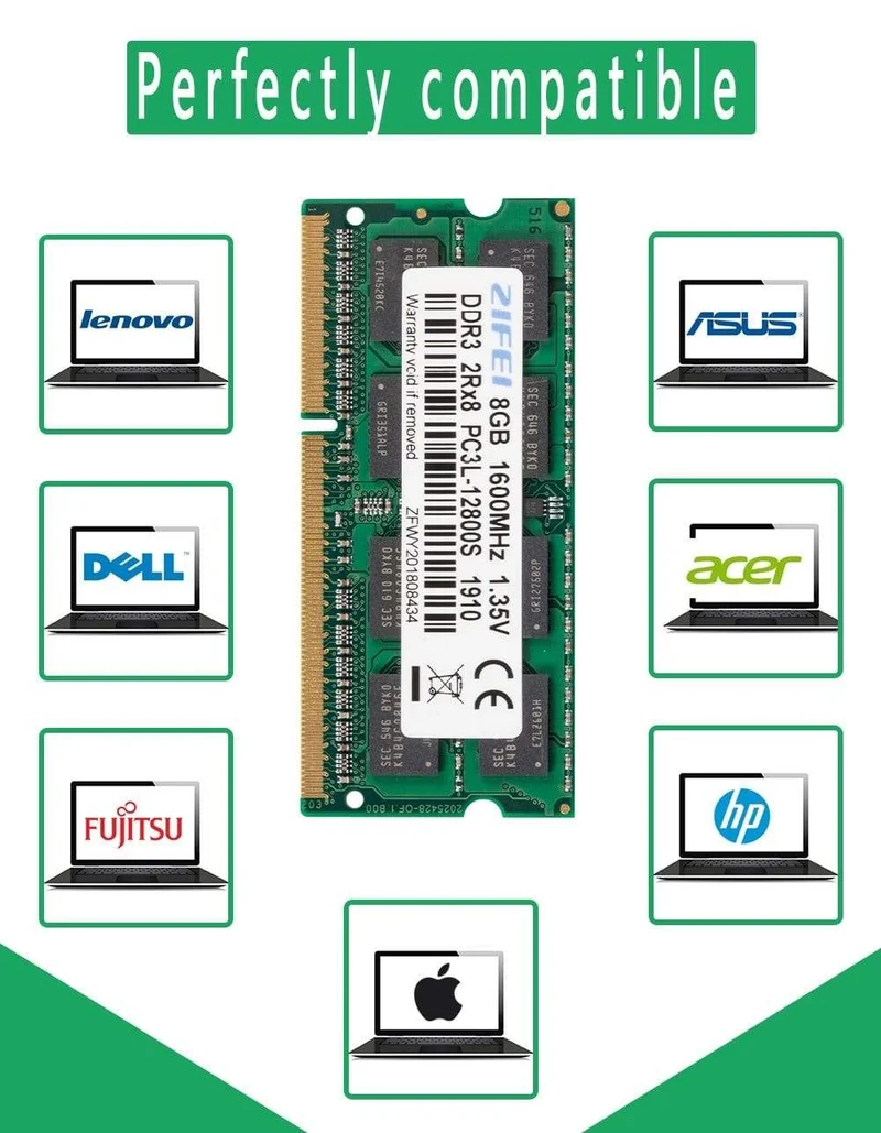 8 GB DDR3L RAM 1600/1333/1866 MHz 204PIN 1.35 V 2R*8 Doppelmodell SODIMM-Speicher für Laptop