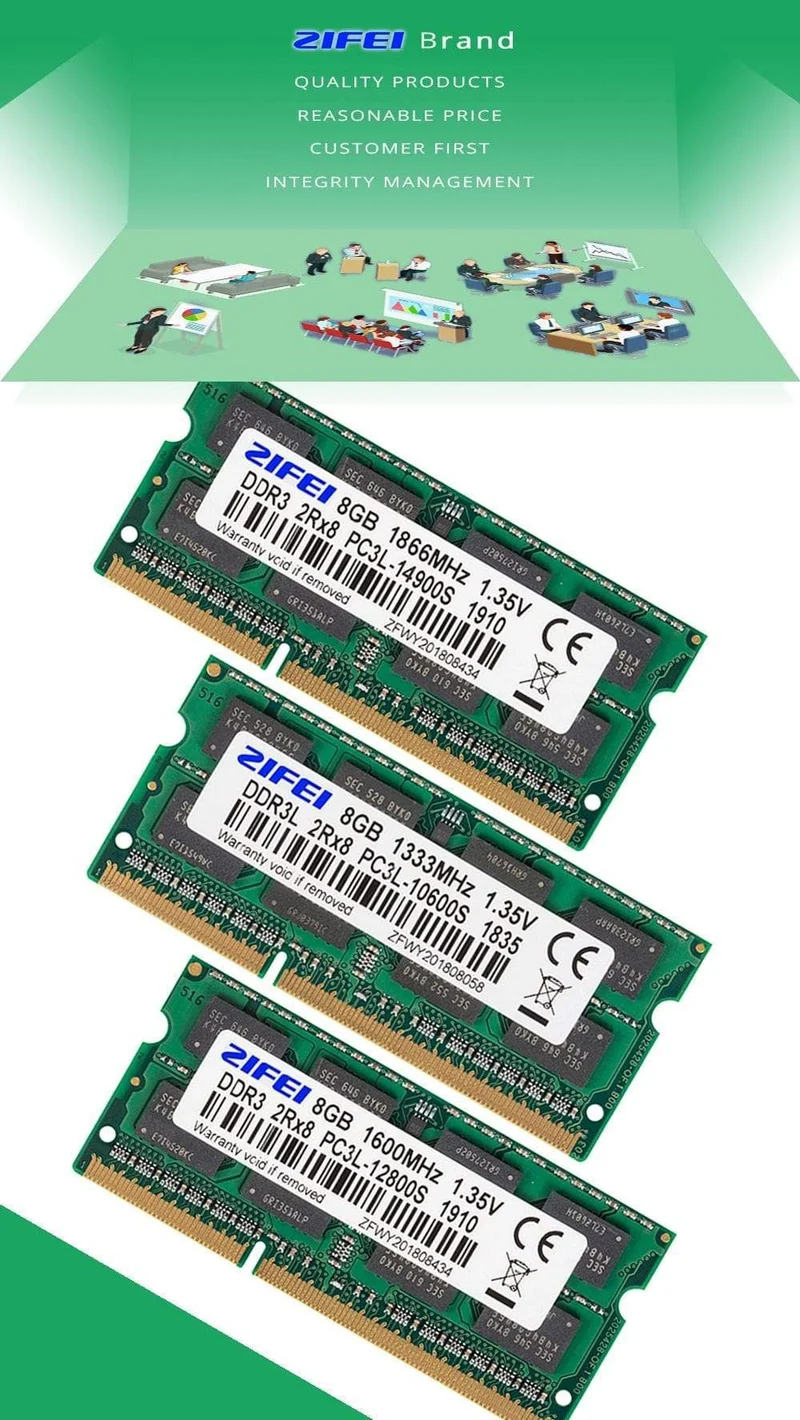 8 GB DDR3L RAM 1600/1333/1866 MHz 204PIN 1.35 V 2R*8 Doppelmodell SODIMM-Speicher für Laptop