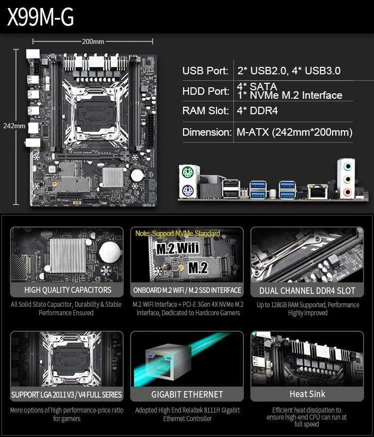 X99-Motherboard mit Intel XEON E5 2620 V3 2 * 8G DDR4 RECC-Speicher GTX960 4 GB und COOLER-Kombi-Kit-Set Vergleichbar