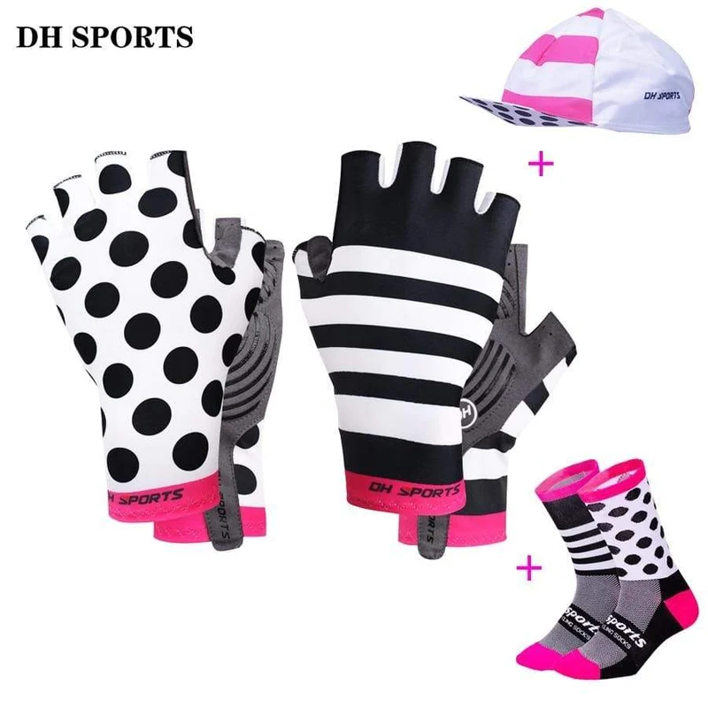 Stilvolle Fahrradhandschuhe Halbfinger Herren Damen Sport stoßfeste Fahrradhandschuhe GEL Racing Fahrradhandschuhe mit Radsocken Kappenset