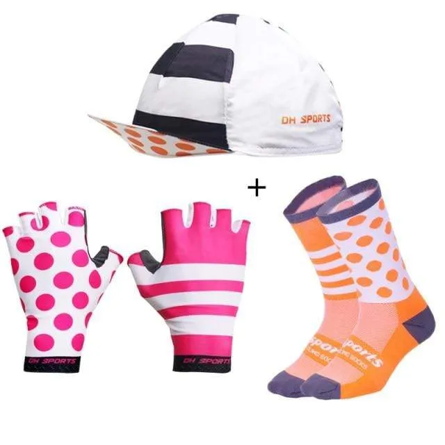 Stilvolle Fahrradhandschuhe Halbfinger Herren Damen Sport stoßfeste Fahrradhandschuhe GEL Racing Fahrradhandschuhe mit Radsocken Kappenset