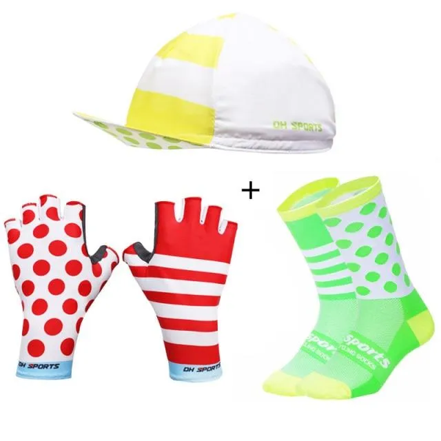 Stilvolle Fahrradhandschuhe Halbfinger Herren Damen Sport stoßfeste Fahrradhandschuhe GEL Racing Fahrradhandschuhe mit Radsocken Kappenset