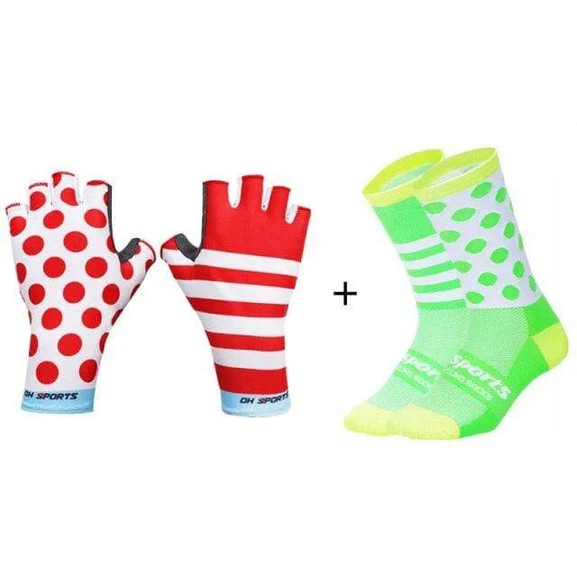 Stilvolle Fahrradhandschuhe Halbfinger Herren Damen Sport stoßfeste Fahrradhandschuhe GEL Racing Fahrradhandschuhe mit Radsocken Kappenset