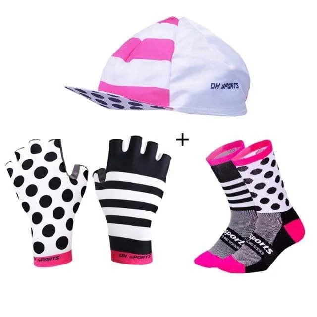 Stilvolle Fahrradhandschuhe Halbfinger Herren Damen Sport stoßfeste Fahrradhandschuhe GEL Racing Fahrradhandschuhe mit Radsocken Kappenset