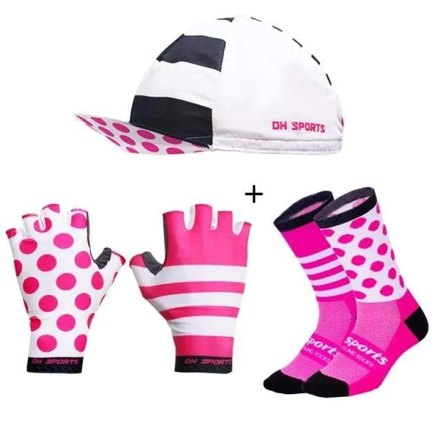 Stilvolle Fahrradhandschuhe Halbfinger Herren Damen Sport stoßfeste Fahrradhandschuhe GEL Racing Fahrradhandschuhe mit Radsocken Kappenset