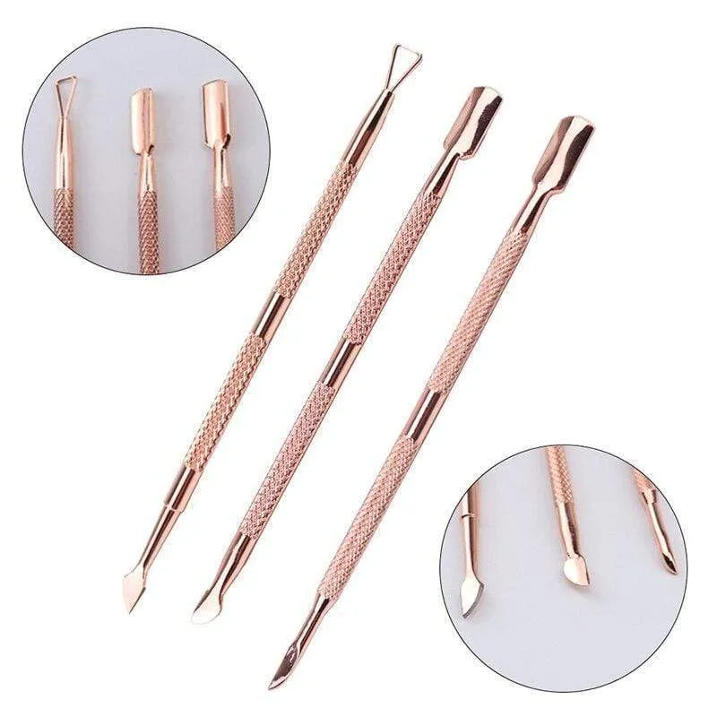 Dual-End-Nagelhautschieber zum Entfernen abgestorbener Haut aus Edelstahl, Nagelkunst-DIY-Design-Werkzeug, Nagellack-Schaber-Reiniger, Roségold