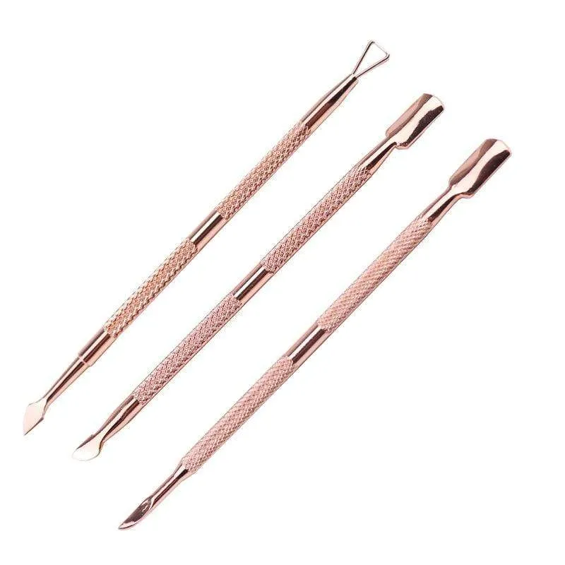 Dual-End-Nagelhautschieber zum Entfernen abgestorbener Haut aus Edelstahl, Nagelkunst-DIY-Design-Werkzeug, Nagellack-Schaber-Reiniger, Roségold