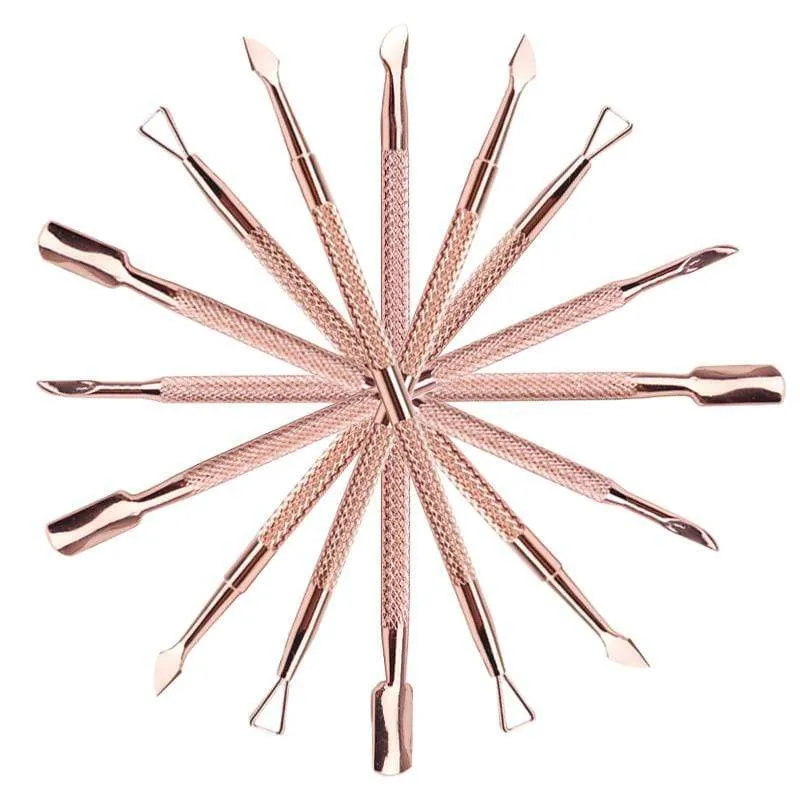 Dual-End-Nagelhautschieber zum Entfernen abgestorbener Haut aus Edelstahl, Nagelkunst-DIY-Design-Werkzeug, Nagellack-Schaber-Reiniger, Roségold