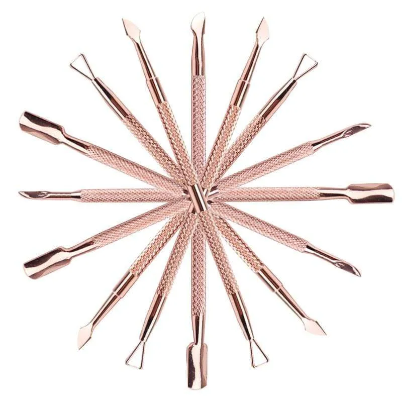 Dual-End-Nagelhautschieber zum Entfernen abgestorbener Haut aus Edelstahl, Nagelkunst-DIY-Design-Werkzeug, Nagellack-Schaber-Reiniger, Roségold
