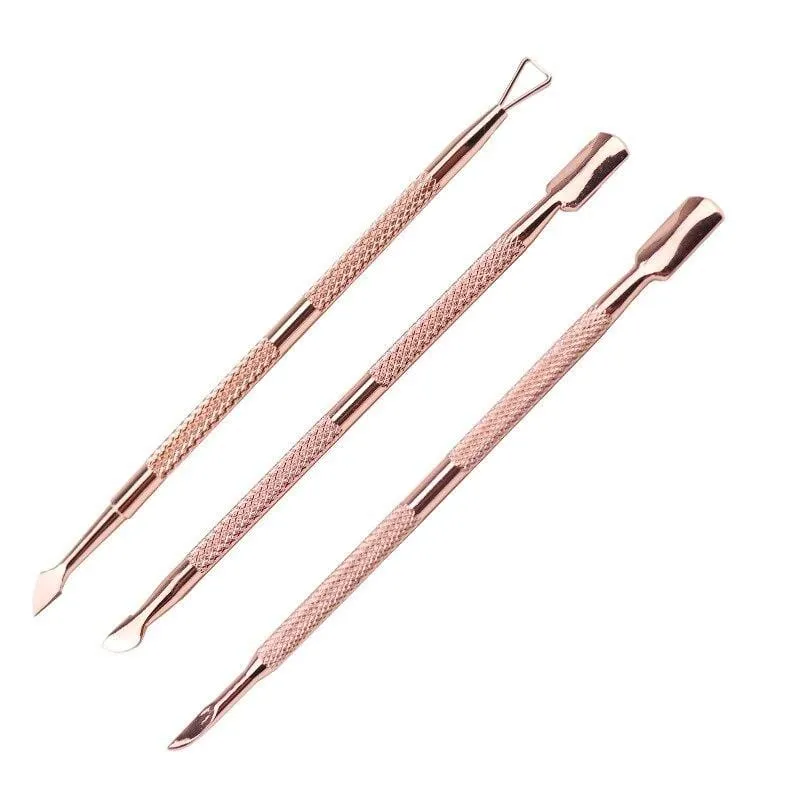 Dual-End-Nagelhautschieber zum Entfernen abgestorbener Haut aus Edelstahl, Nagelkunst-DIY-Design-Werkzeug, Nagellack-Schaber-Reiniger, Roségold