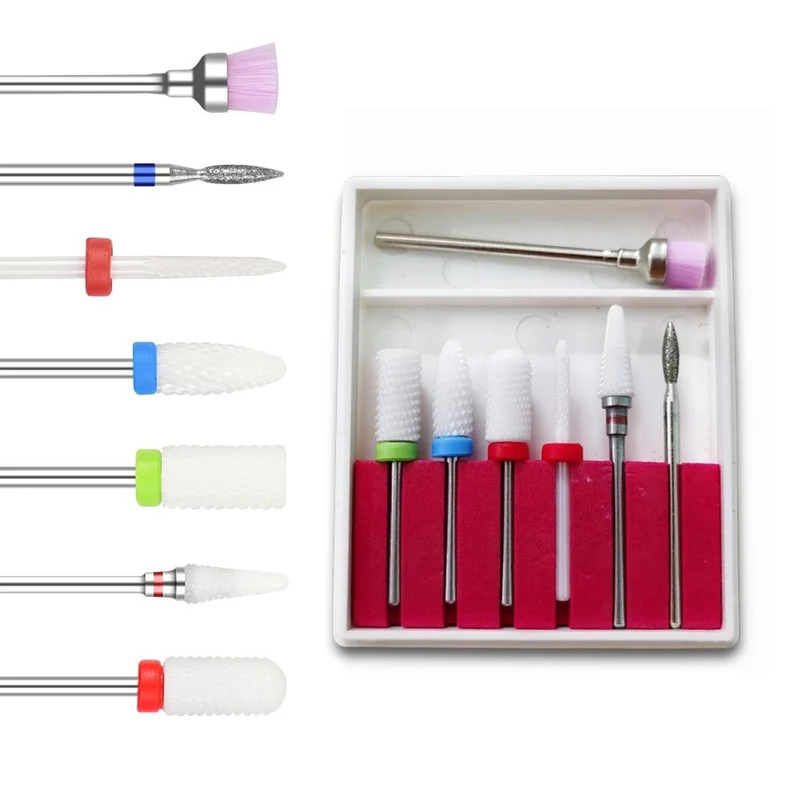 Nagelbohrer-Set mit Box, Keramik-Fräser, Maniküre-Maschinen-Zubehör, Nagelwerkzeuge, elektrische Nagelfeilen