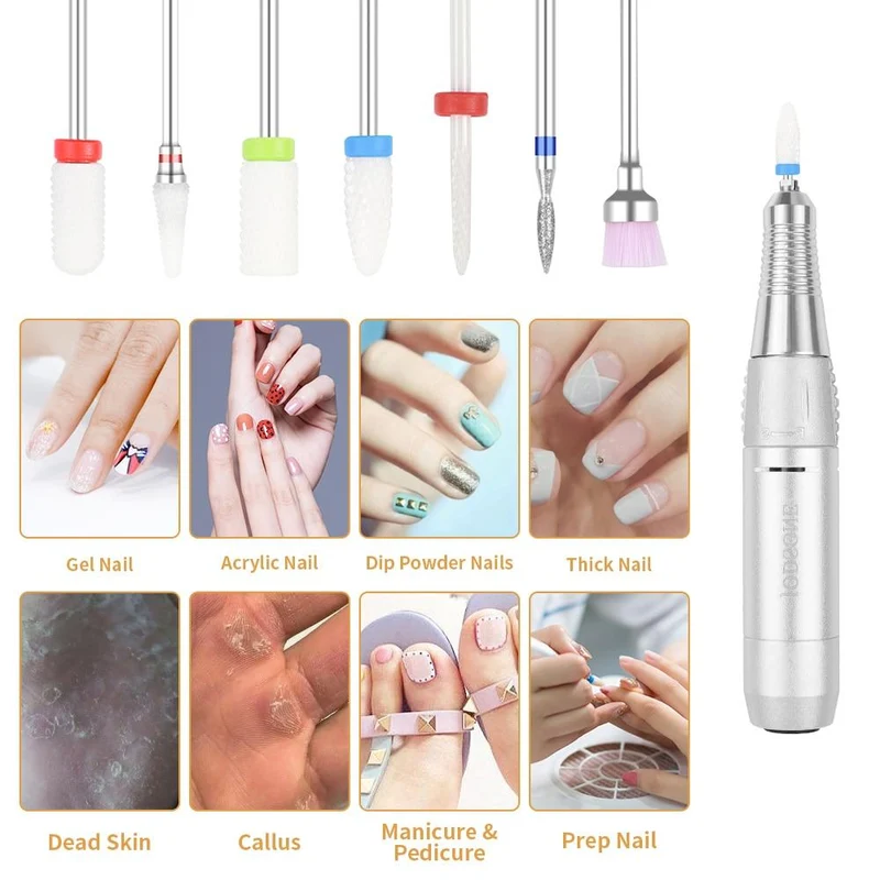 Nagelbohrer-Set mit Box, Keramik-Fräser, Maniküre-Maschinen-Zubehör, Nagelwerkzeuge, elektrische Nagelfeilen