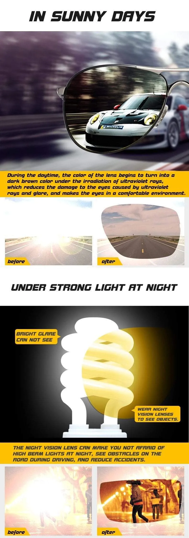 Sonnenbrillen für Männer, polarisierte Sonnenbrillen für den Tag und die Nacht, fürs Autofahren, mit Tag- und Nachtsicht, gafas de sol