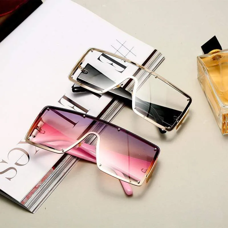 Quadratische Sonnenbrille Frauen Mode Übergroße Metallrahmen Vintage Brille Männer Schattierungen Retro Farbverläufe Oculos UV400