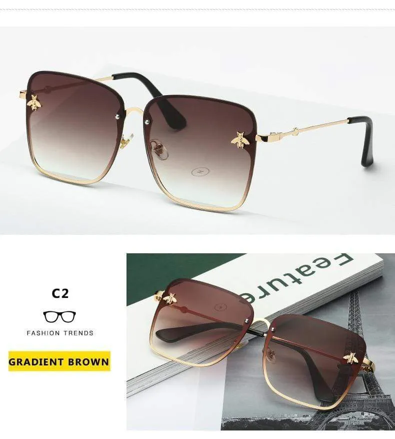 Lady Oversize Randlose Quadratische Biene Sonnenbrille Frauen Männer Kleine Biene Brille Farbverlauf Sonnenbrille Weiblich UV400