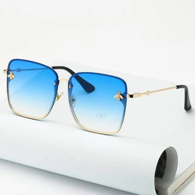 Lady Oversize Randlose Quadratische Biene Sonnenbrille Frauen Männer Kleine Biene Brille Farbverlauf Sonnenbrille Weiblich UV400