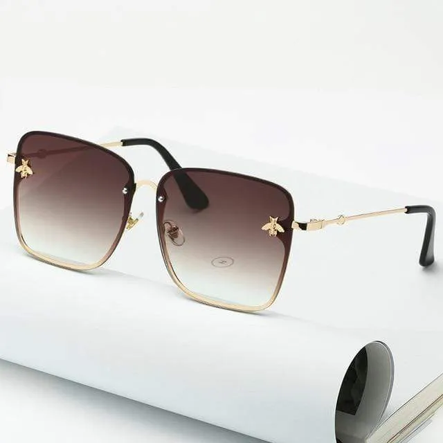 Lady Oversize Randlose Quadratische Biene Sonnenbrille Frauen Männer Kleine Biene Brille Farbverlauf Sonnenbrille Weiblich UV400