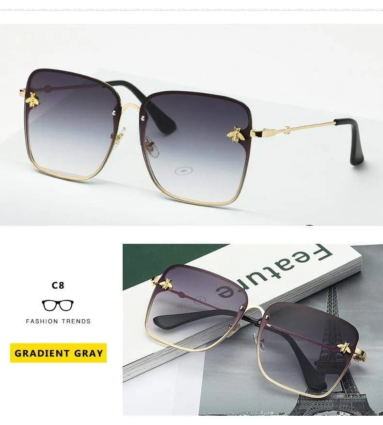 Lady Oversize Randlose Quadratische Biene Sonnenbrille Frauen Männer Kleine Biene Brille Farbverlauf Sonnenbrille Weiblich UV400