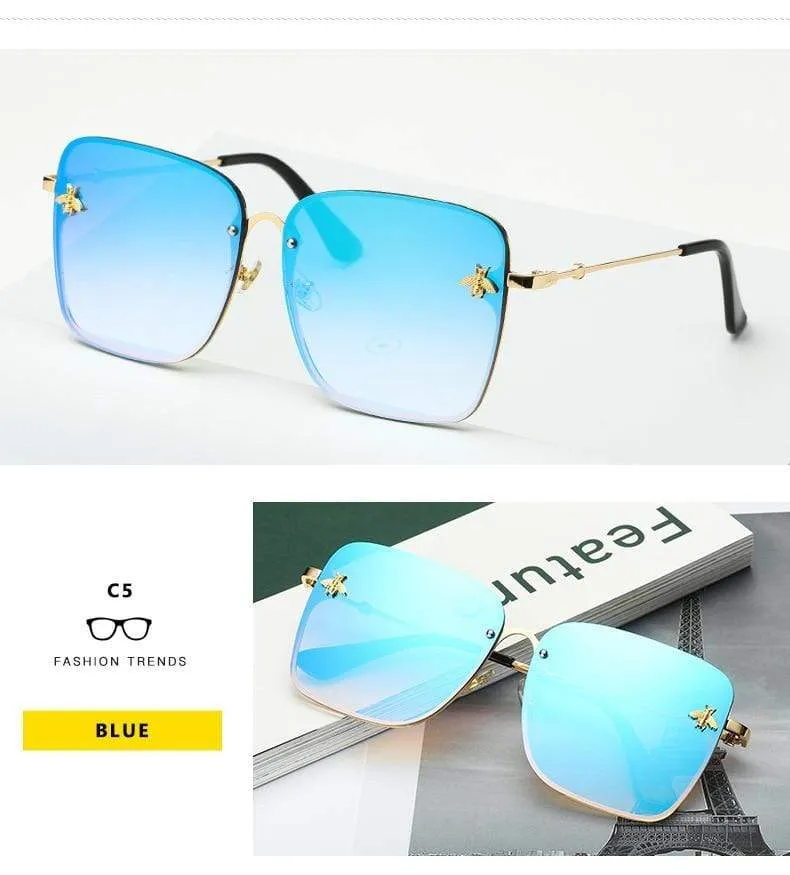 Lady Oversize Randlose Quadratische Biene Sonnenbrille Frauen Männer Kleine Biene Brille Farbverlauf Sonnenbrille Weiblich UV400
