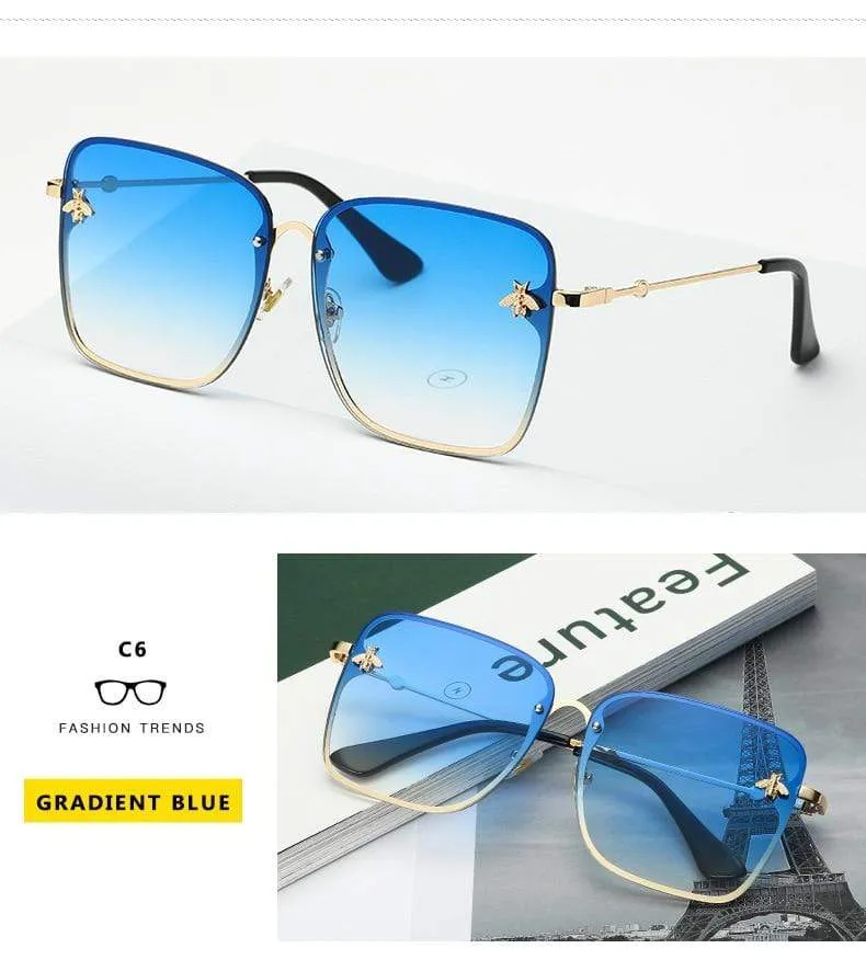 Lady Oversize Randlose Quadratische Biene Sonnenbrille Frauen Männer Kleine Biene Brille Farbverlauf Sonnenbrille Weiblich UV400