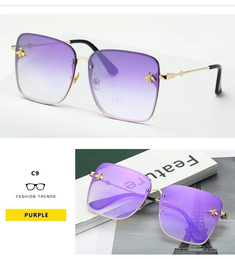 Lady Oversize Randlose Quadratische Biene Sonnenbrille Frauen Männer Kleine Biene Brille Farbverlauf Sonnenbrille Weiblich UV400