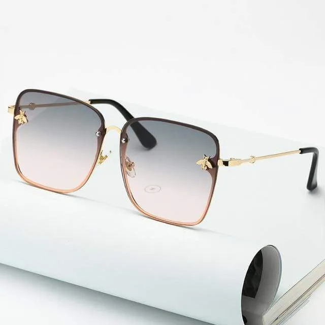 Lady Oversize Randlose Quadratische Biene Sonnenbrille Frauen Männer Kleine Biene Brille Farbverlauf Sonnenbrille Weiblich UV400