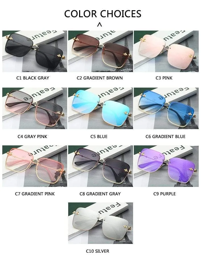 Lady Oversize Randlose Quadratische Biene Sonnenbrille Frauen Männer Kleine Biene Brille Farbverlauf Sonnenbrille Weiblich UV400