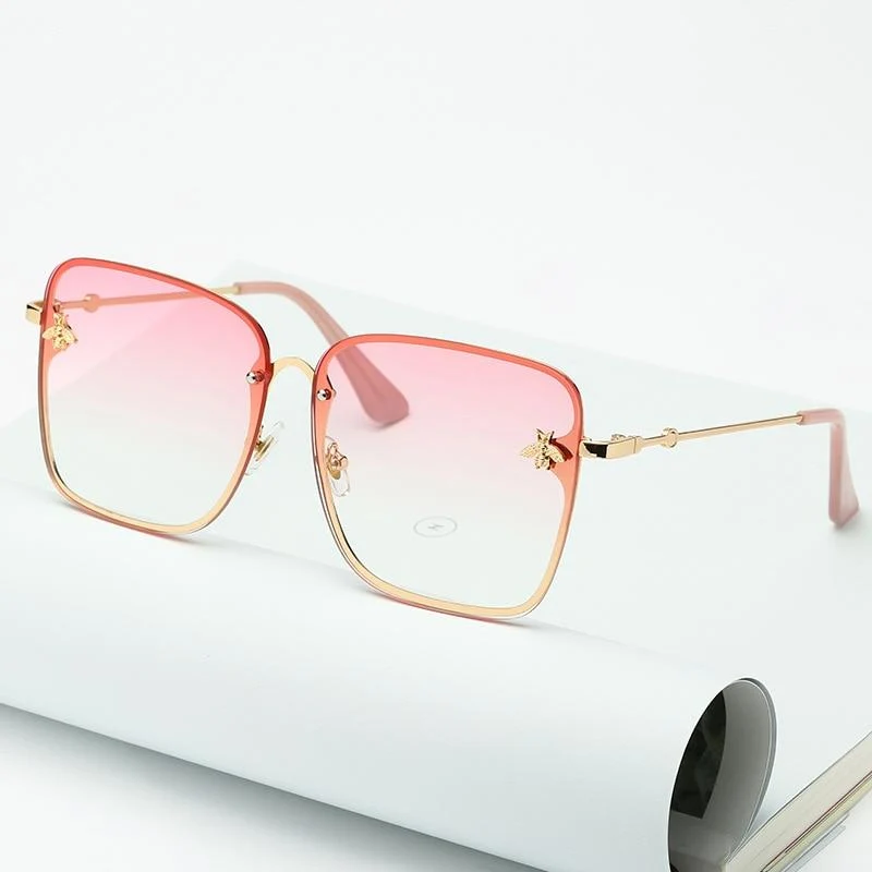 Lady Oversize Randlose Quadratische Biene Sonnenbrille Frauen Männer Kleine Biene Brille Farbverlauf Sonnenbrille Weiblich UV400