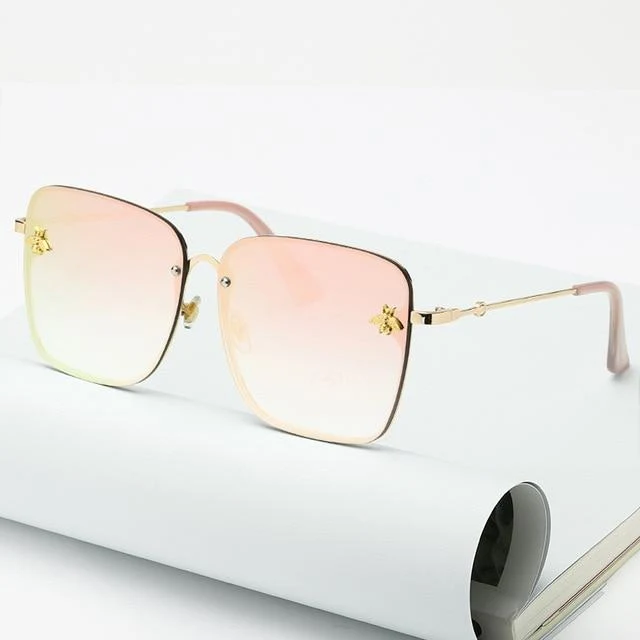 Lady Oversize Randlose Quadratische Biene Sonnenbrille Frauen Männer Kleine Biene Brille Farbverlauf Sonnenbrille Weiblich UV400