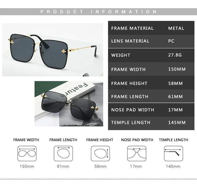 Lady Oversize Randlose Quadratische Biene Sonnenbrille Frauen Männer Kleine Biene Brille Farbverlauf Sonnenbrille Weiblich UV400
