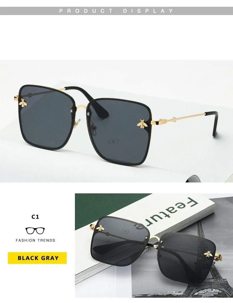 Lady Oversize Randlose Quadratische Biene Sonnenbrille Frauen Männer Kleine Biene Brille Farbverlauf Sonnenbrille Weiblich UV400