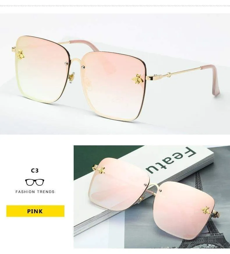 Lady Oversize Randlose Quadratische Biene Sonnenbrille Frauen Männer Kleine Biene Brille Farbverlauf Sonnenbrille Weiblich UV400