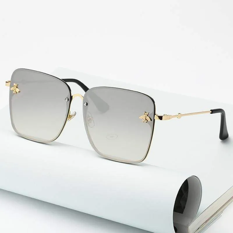 Lady Oversize Randlose Quadratische Biene Sonnenbrille Frauen Männer Kleine Biene Brille Farbverlauf Sonnenbrille Weiblich UV400