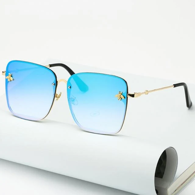 Lady Oversize Randlose Quadratische Biene Sonnenbrille Frauen Männer Kleine Biene Brille Farbverlauf Sonnenbrille Weiblich UV400