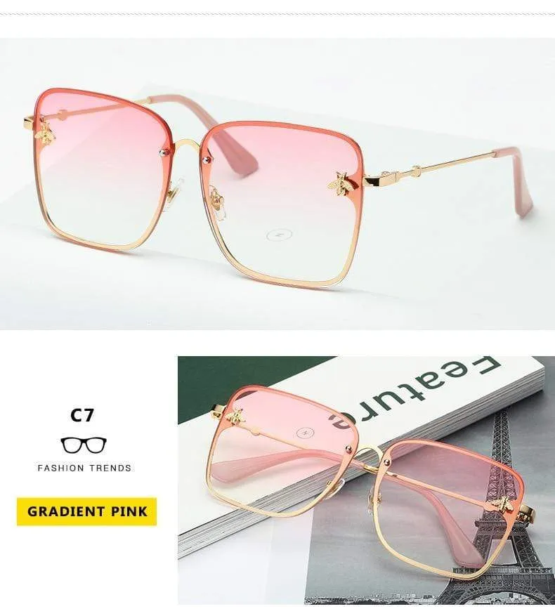 Lady Oversize Randlose Quadratische Biene Sonnenbrille Frauen Männer Kleine Biene Brille Farbverlauf Sonnenbrille Weiblich UV400