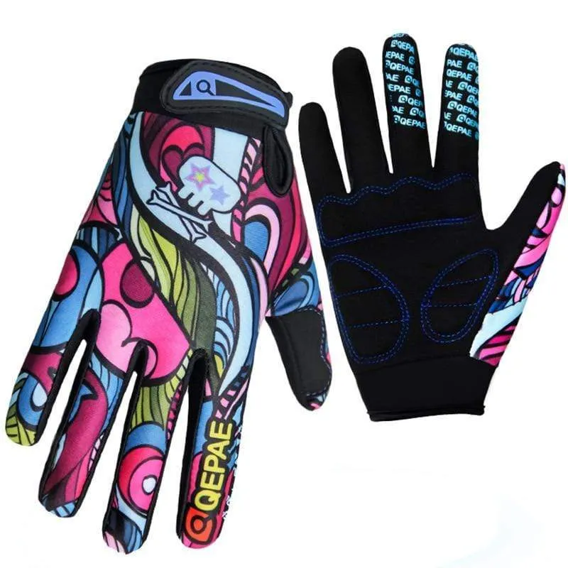 Drucken Radfahren Handschuhe Bike Fahrrad Sport Volle Finger Wandern Handschuhe Mesh GEL Winter Handschuhe Frauen