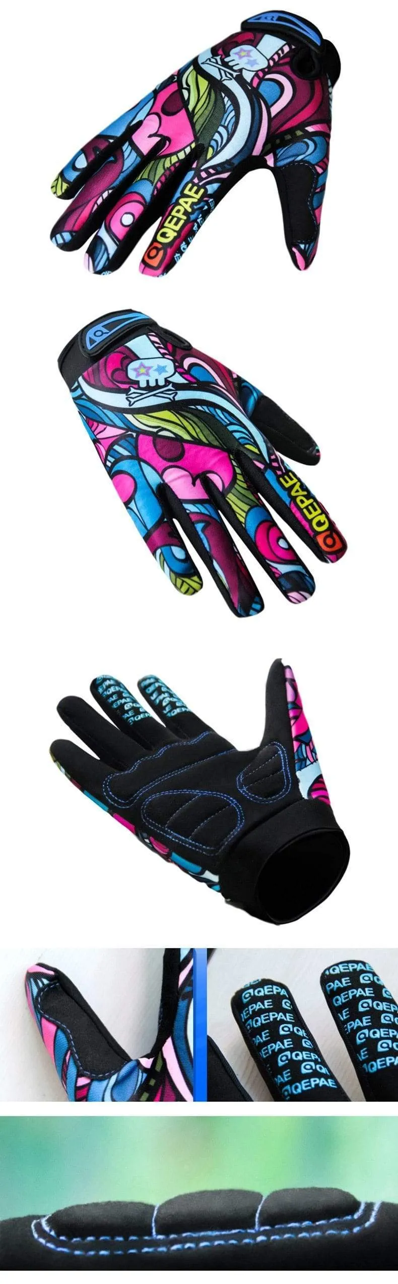 Drucken Radfahren Handschuhe Bike Fahrrad Sport Volle Finger Wandern Handschuhe Mesh GEL Winter Handschuhe Frauen