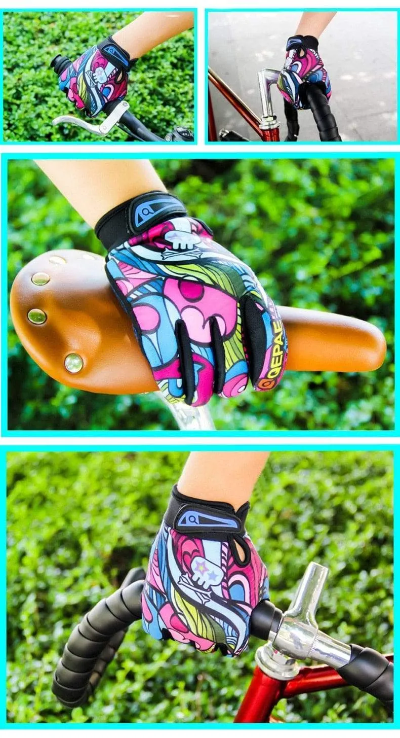 Drucken Radfahren Handschuhe Bike Fahrrad Sport Volle Finger Wandern Handschuhe Mesh GEL Winter Handschuhe Frauen