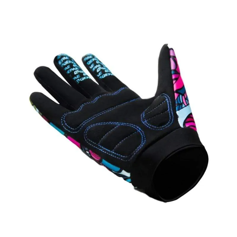 Drucken Radfahren Handschuhe Bike Fahrrad Sport Volle Finger Wandern Handschuhe Mesh GEL Winter Handschuhe Frauen