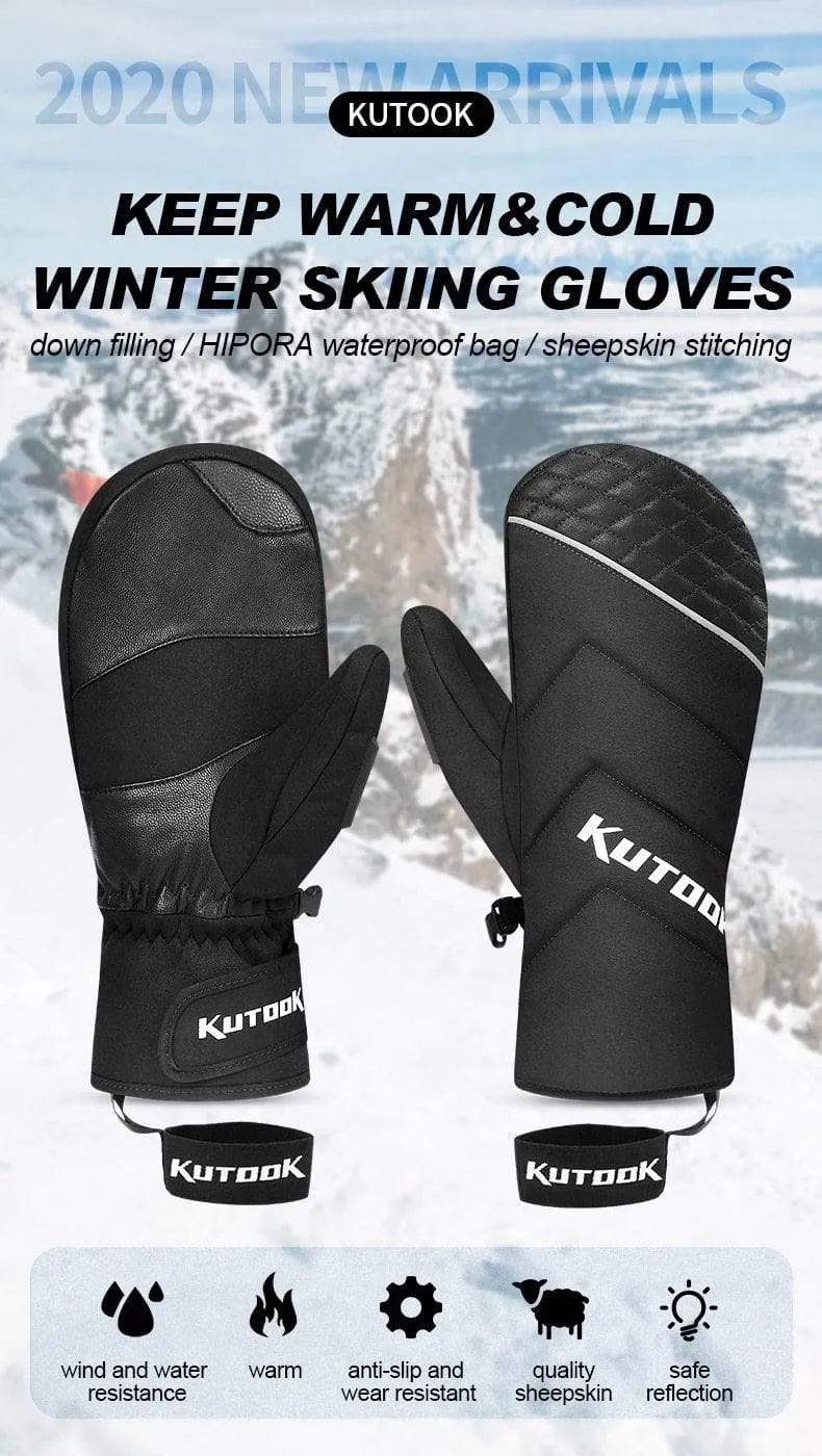Winter Thermische Ski Handschuhe Schneemobil Daunen Handschuhe Wasserdichte Leder Schnee Handschuhe Skating Snowboard Skifahren Fäustling Männer Frauen